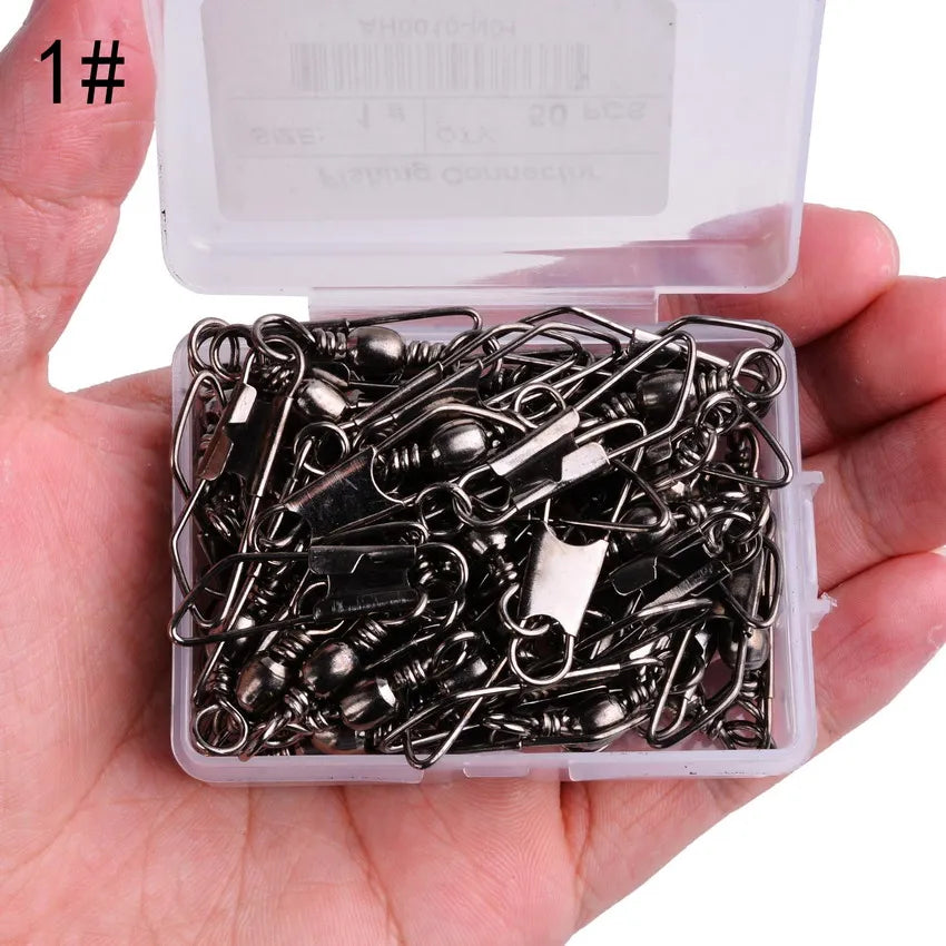 Nova Barrel Rolling Swivel with Safety Snap - High-Tensile Stainless Steel Fishing Lure Hook Connectors - 50Pcs Pack