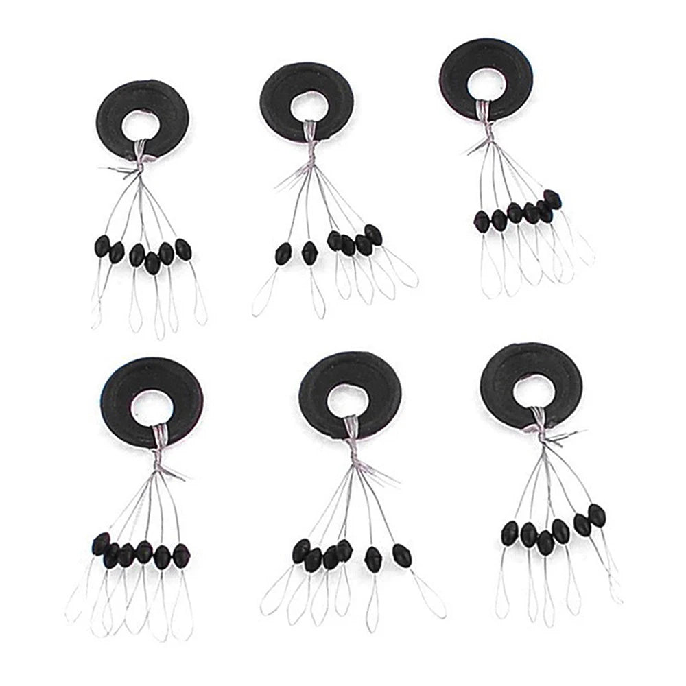 Black Rubber Space Beans – 60pc Oval Bobber Stoppers for Float Fishing - 60Pc Oval Three Sizes Nova Fishing & Outdoors