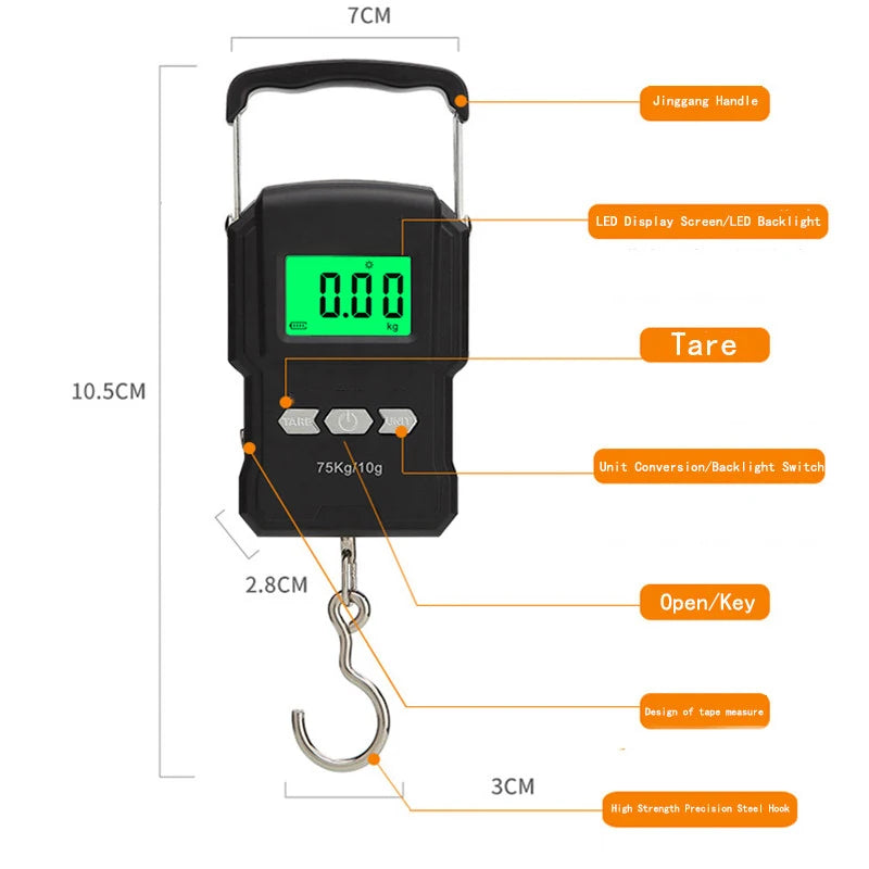 Nova Digital Fishing Scale – 75kg/10g Capacity with Retractable Tape Measure & Backlit LCD Nova Fishing & Outdoors