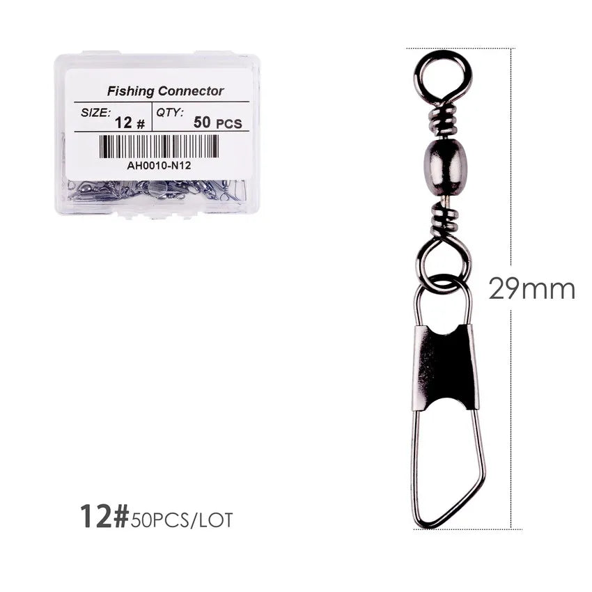 50-Piece Brass Barrel Fishing Swivels – Stainless Steel Ring Connectors Size 12 - 1.14 in (29 mm) Nova Fishing & Outdoors