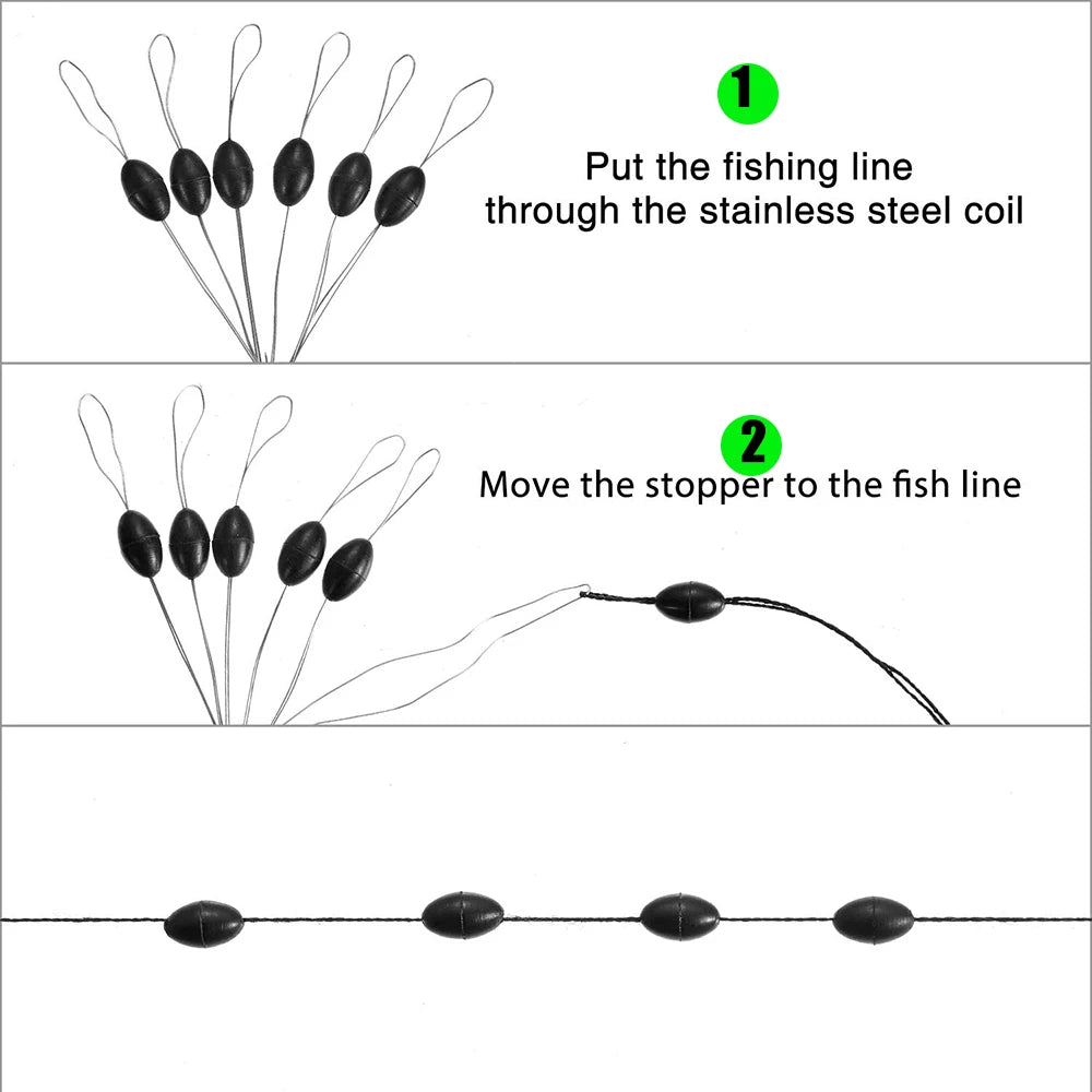Black Rubber Space Beans – 60pc Oval Bobber Stoppers for Float Fishing - 60Pc Oval Three Sizes Nova Fishing & Outdoors