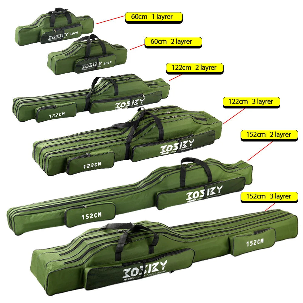 Nova Multi-Purpose Oxford Cloth Foldable Fishing Rod Bag Tools Carrier Case 60-180CM Green