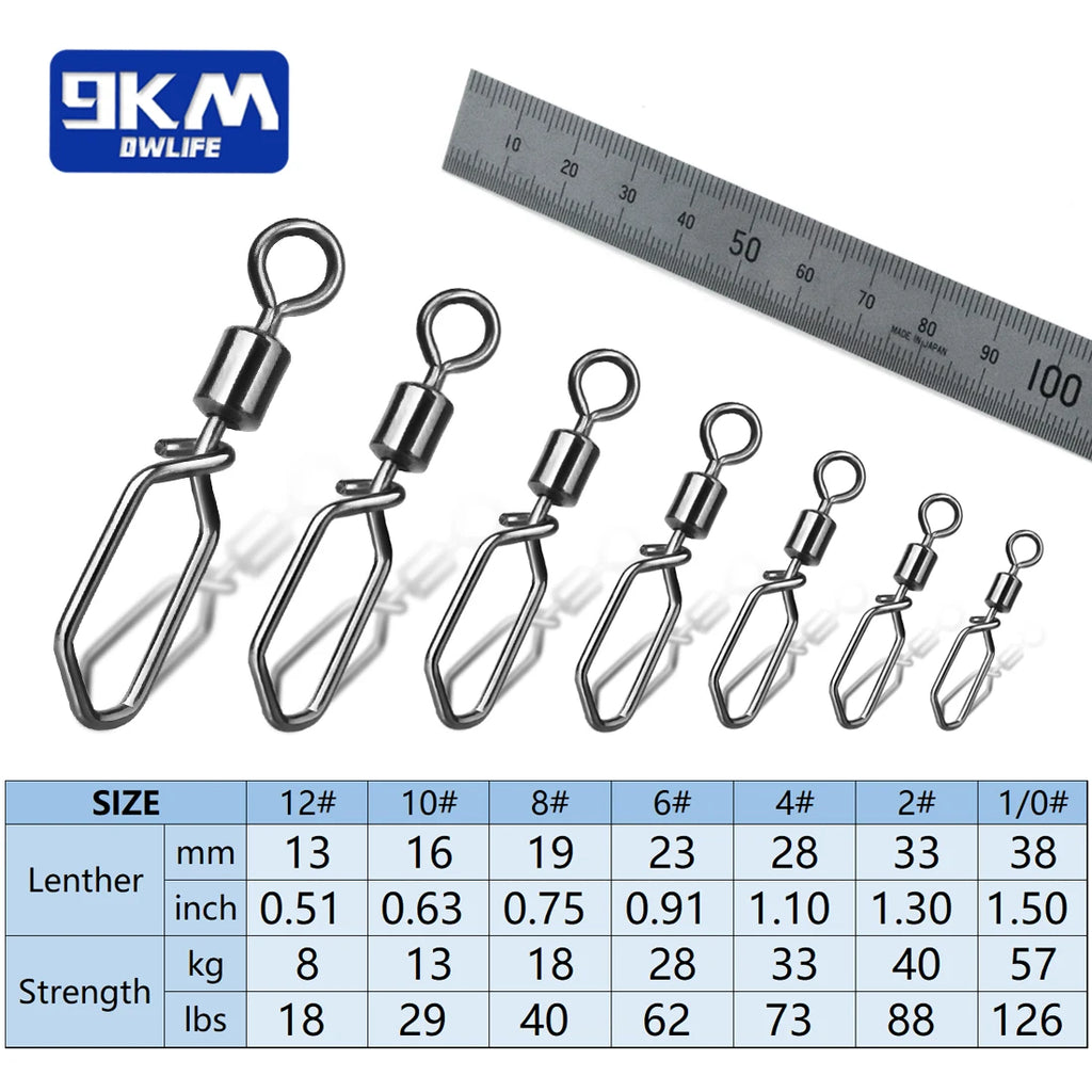 Nova Rolling Barrel Swivels with Snap – Quick-Lock Lure Connectors, 7 Sizes (25-100pc)