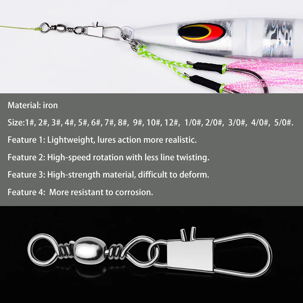 Nova Heavy-Duty Snap Swivels – Rolling Bearing Connectors for Big Lures (50/100pc)