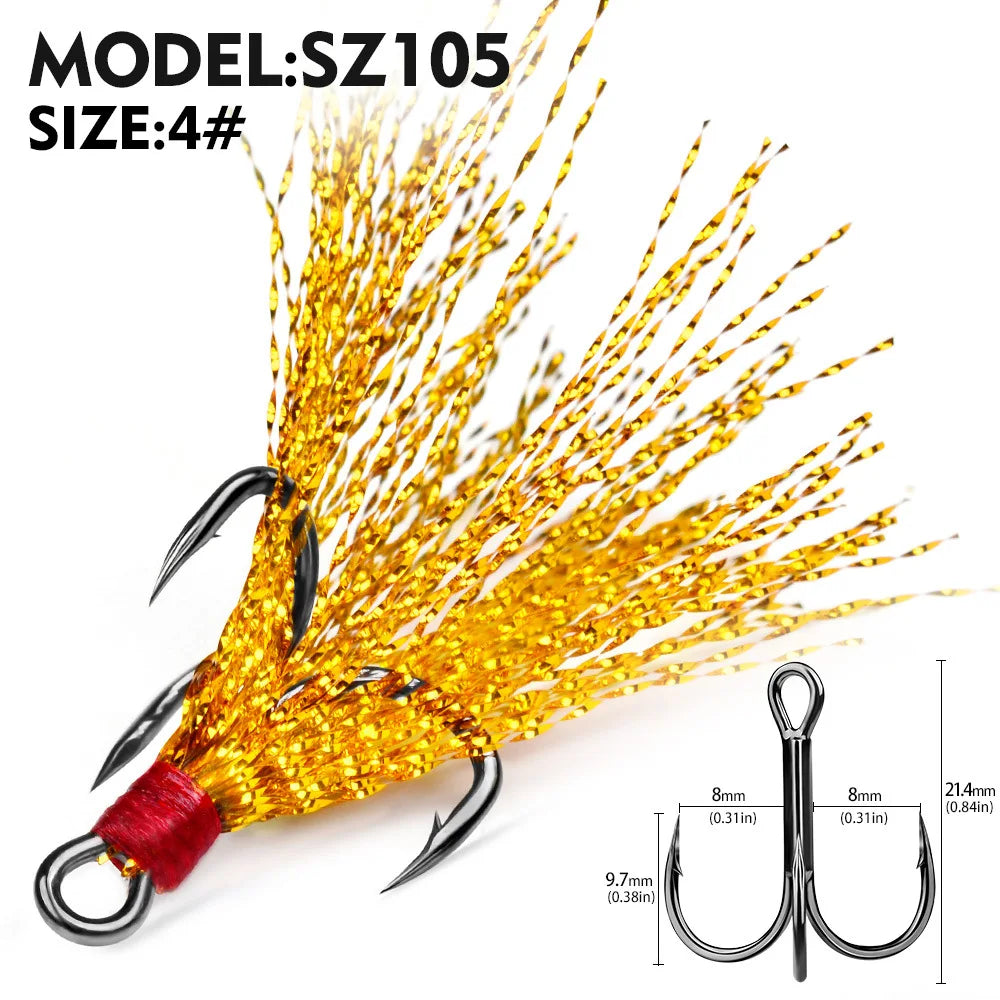 Nova Feathered Treble Hooks – 4X Strong Dressed Trebles for Topwater & Crankbaits (5/10-Pack)