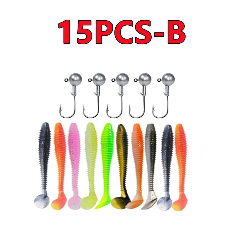 Soft Plastic Worm Lure Assortment Kit – 15/30/50pc Silicone Bass Baits 15PCS-B Nova Fishing & Outdoors