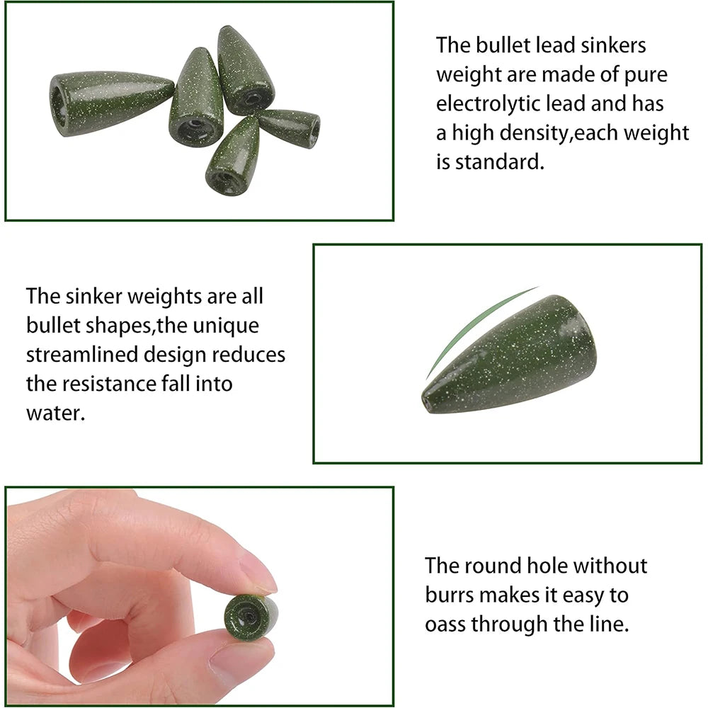 Nova Professional Bass Fishing Sinkers Non-Chipping Bullet Weights 30-Piece Variety Pack