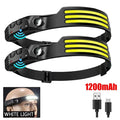 USB Rechargeable COB LED Induction Headlamp with Motion Sensor and Built-In Battery 3-White 2PCS Nova Fishing & Outdoors