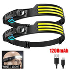 USB Rechargeable COB LED Induction Headlamp with Motion Sensor and Built-In Battery 3-White 2PCS Nova Fishing & Outdoors