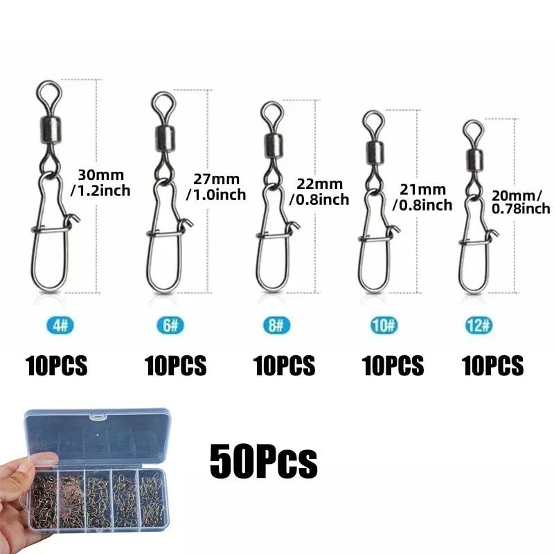 Nova Duo-Lock Snap Swivels – Rolling Bearing Connectors, Sizes 4-12# (50-200pc) 50Pcs Nova Fishing & Outdoors