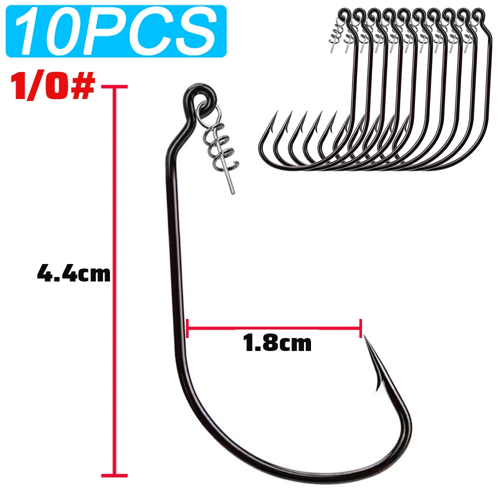 Nova Screw Lock Worm Hooks – Spring-Lock Offset Hooks for Soft Lures, Sizes 1-9/0 (10-Pack) 1-0 10pcs Nova Fishing & Outdoors