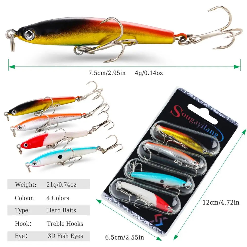 Fishing Bait Set 4PCS Wobbler Anti-corrosion Hook Bass Fishing Lure Nova Fishing & Outdoors