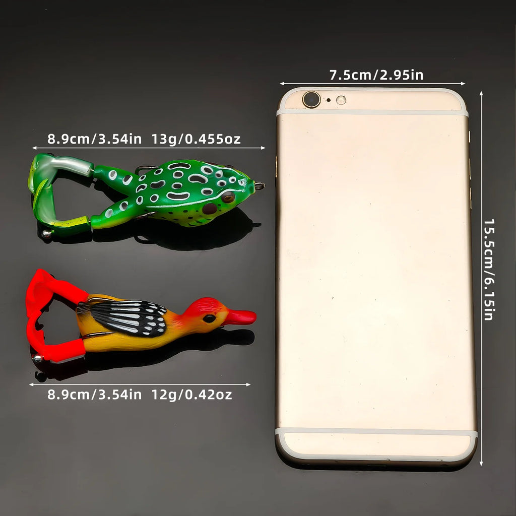 Nova 3Pcs Premium Topwater Frog & Duck Shaped Fishing Lures Set with Tackle Box Soft Baits for Bass