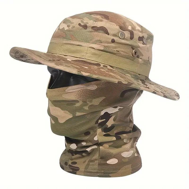 Nova Camouflage Boonie Hat with Balaclava Suit Foldable Wide Brim Fishing Cap Brown