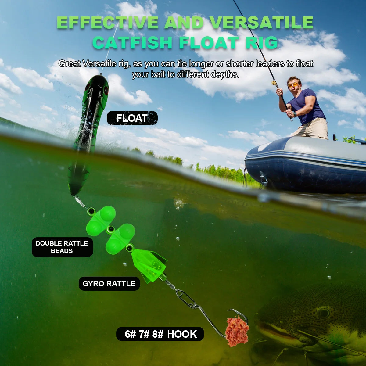 Nova Catfish Rigs – Pre-Tied Circle Hook Rigs with Float & Rattle Bead, 6/0-8/0