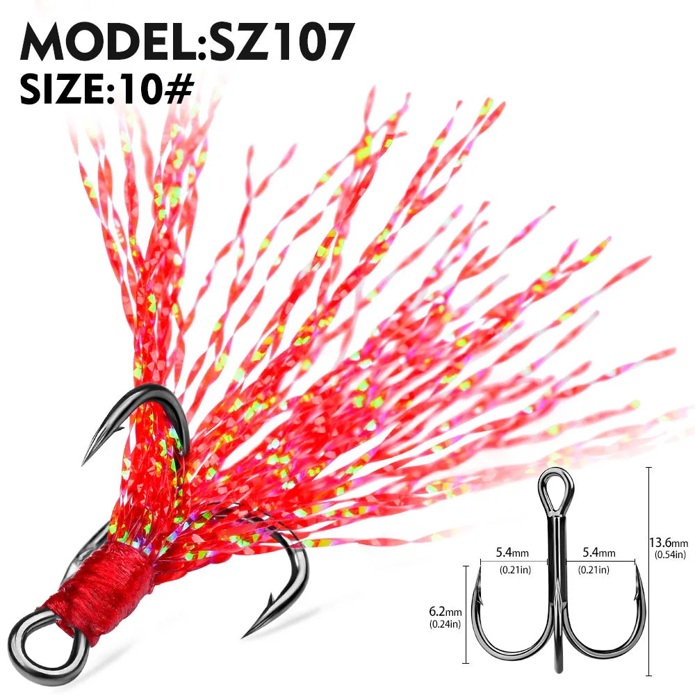 Nova Feathered Treble Hooks – 4X Strong Dressed Trebles for Topwater & Crankbaits (5/10-Pack) Red Size 10 Nova Fishing & Outdoors
