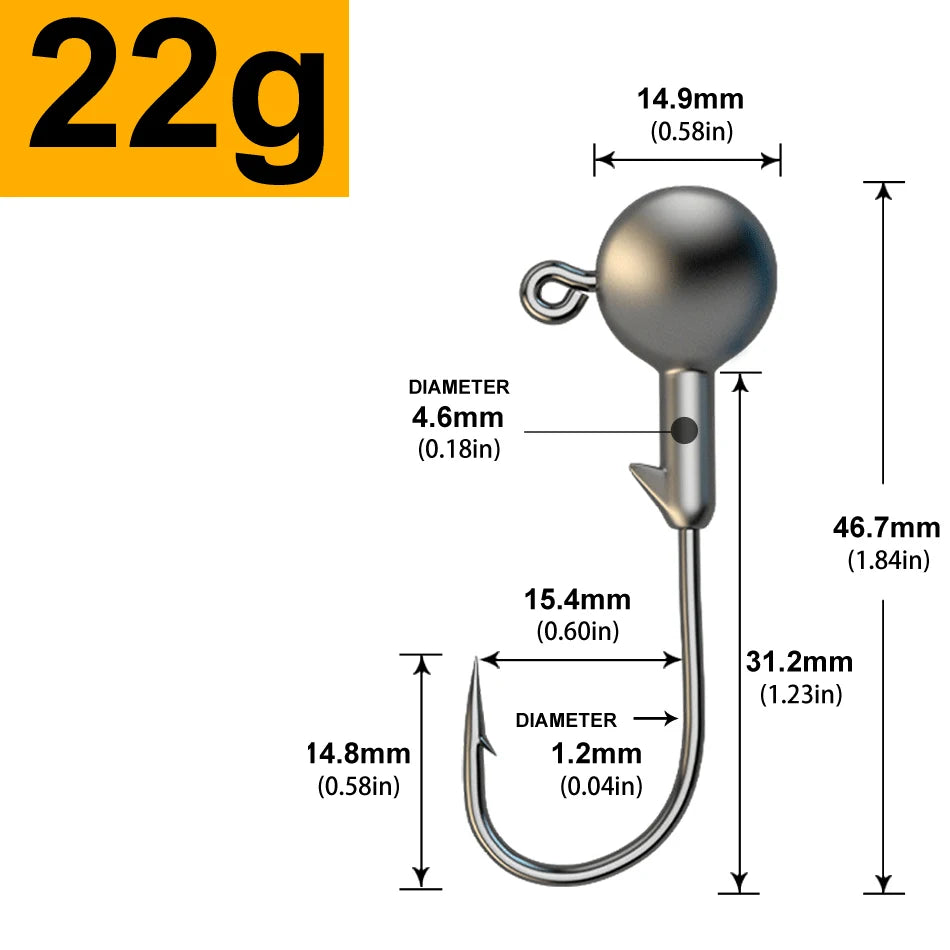 Jig Head Assortment – 30pcs, 1g to 28g Round Head Hooks for Soft Lures 22g 30 Pieces Nova Fishing & Outdoors