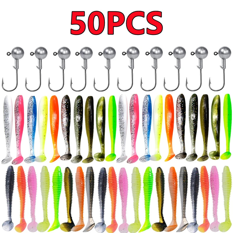 Soft Plastic Worm Lure Assortment Kit – 15/30/50pc Silicone Bass Baits 50PCS Nova Fishing & Outdoors