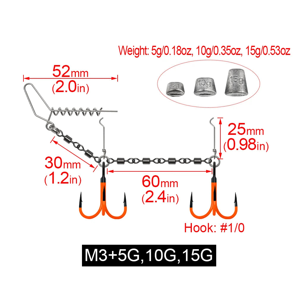 Nova Stinger Rig Kit – UV 2X Treble Hooks with Weighted Swivel for Pike & Bass Swimbaits M3 Nova Fishing & Outdoors