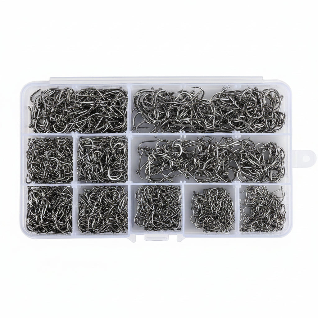 Nova Bulk Professional Fish Hook Kit – Multi-Size Barbed Hooks with Organized Tackle Box 1000pcs Nova Fishing & Outdoors