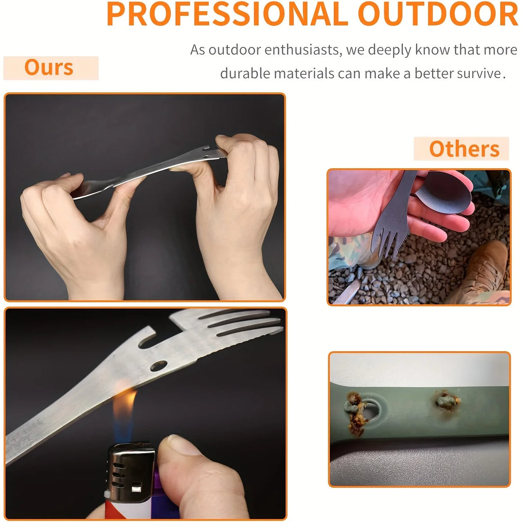 5-in-1 Camping Spork – Stainless Steel Multitool with Clip Nova Fishing & Outdoors