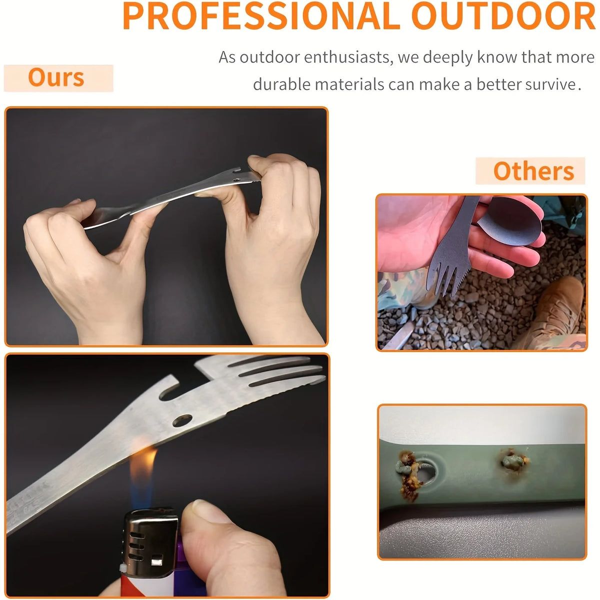 5-in-1 Camping Spork – Stainless Steel Multitool with Clip Nova Fishing & Outdoors