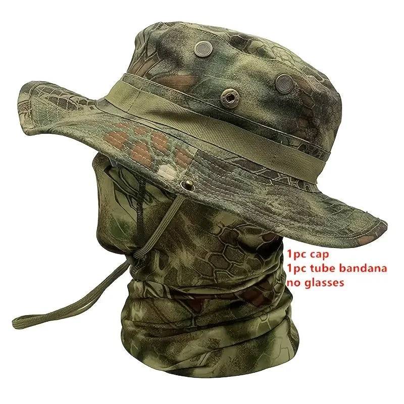 Nova Camouflage Boonie Hat with Balaclava Suit Foldable Wide Brim Fishing Cap Brown