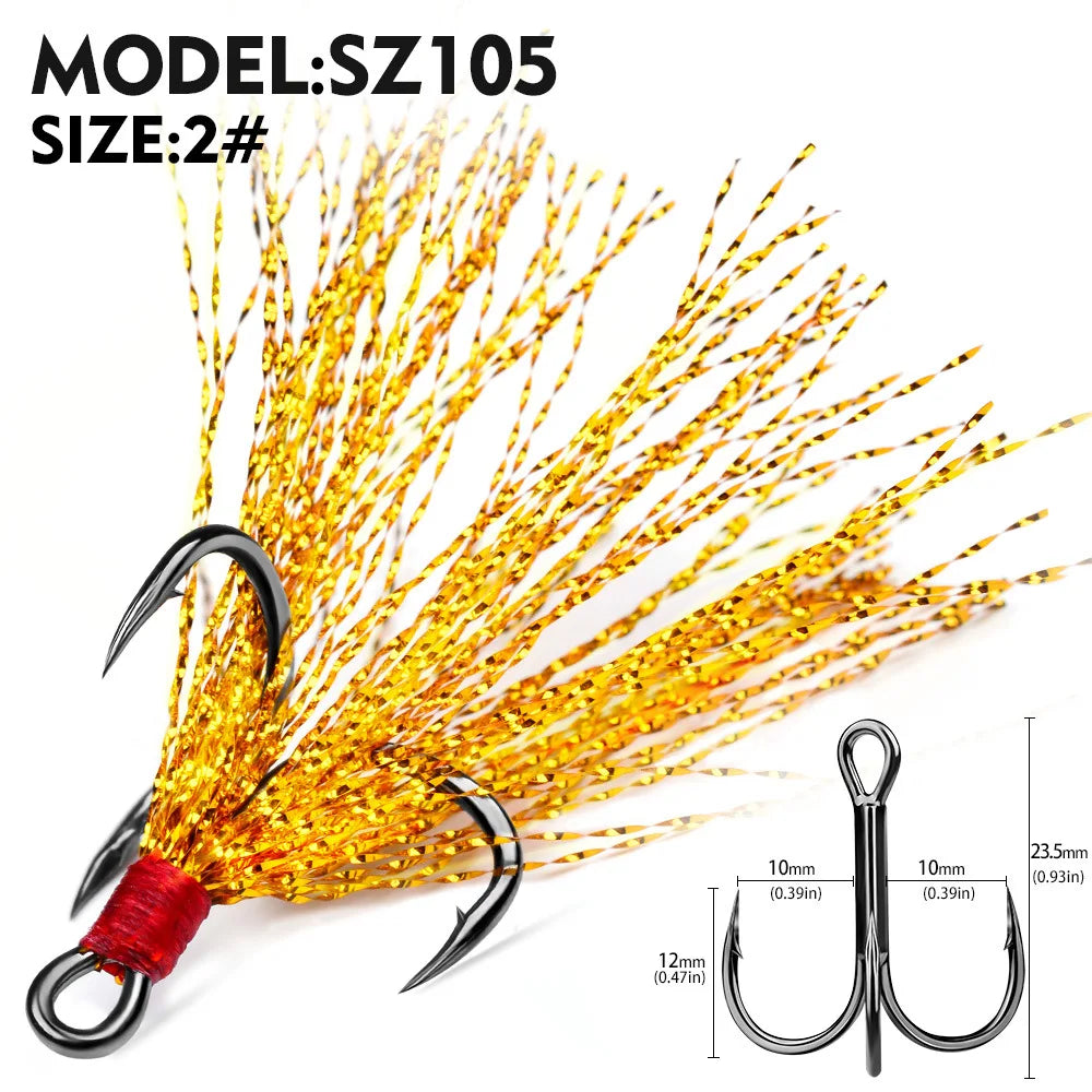 Nova Feathered Treble Hooks – 4X Strong Dressed Trebles for Topwater & Crankbaits (5/10-Pack) Gold Size 2 Nova Fishing & Outdoors