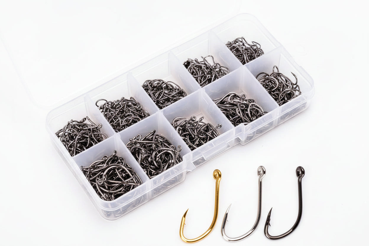100-Piece High Carbon Steel Fishing Hook Set | 10 Sizes