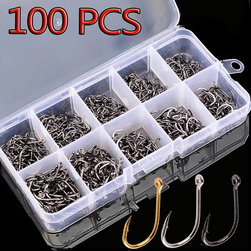 100-Piece High Carbon Steel Fishing Hook Assortment – 10 Sizes - 100 Piece 10 Size Nova Fishing & Outdoors