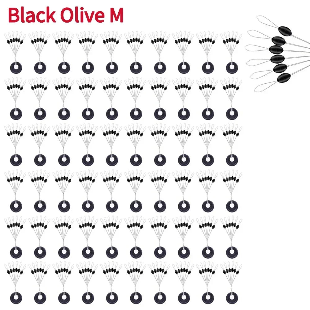 Nova Rubber Space Beans – Oval & Column Bobber Stops for Float Fishing (60pc) Black Olive M Nova Fishing & Outdoors