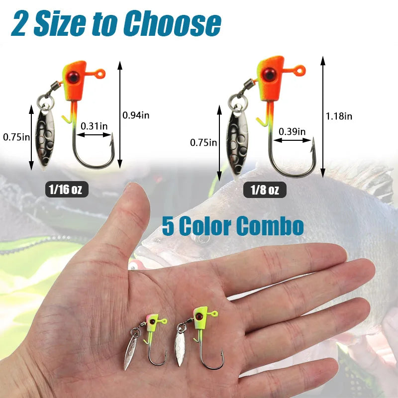 Nova Premium Underspin Jig Heads Kit Multi-Color Willow Blade Swimbait Hooks for Panfish