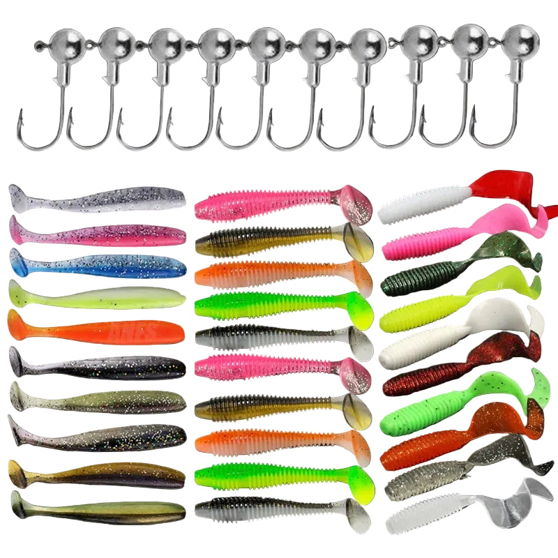 Nova Soft Fishing Lure Kit, Silicone Bait Worms with Crank Jig Head Hooks, Realistic Artificial Lures for Freshwater & Saltwater Fishing Nova Fishing & Outdoors