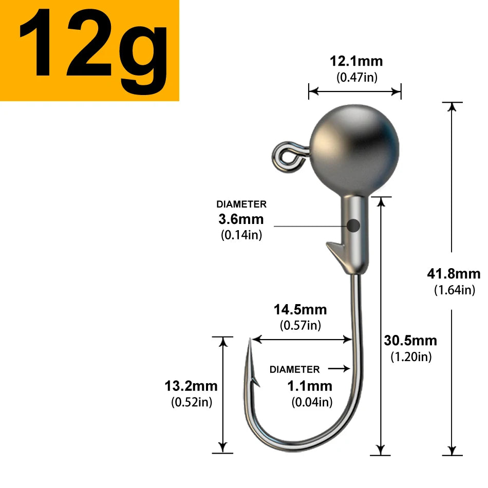 Jig Head Assortment – 30pcs, 1g to 28g Round Head Hooks for Soft Lures 12g 30 Pieces Nova Fishing & Outdoors