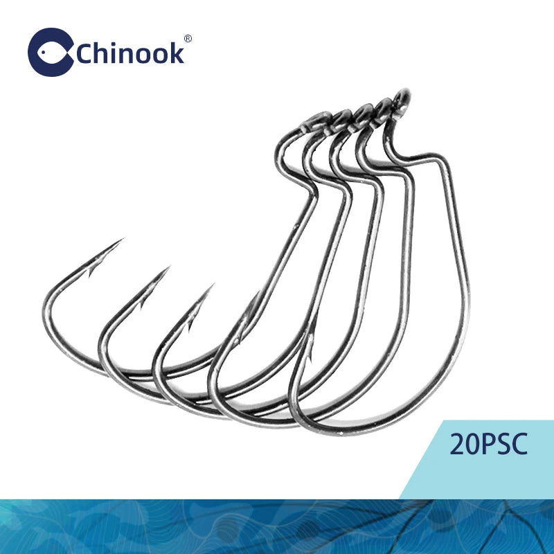 Nova Wide Gap Worm Hooks – Offset EWG Hooks for Bass & Soft Plastics, Carbon Steel (20-Pack)