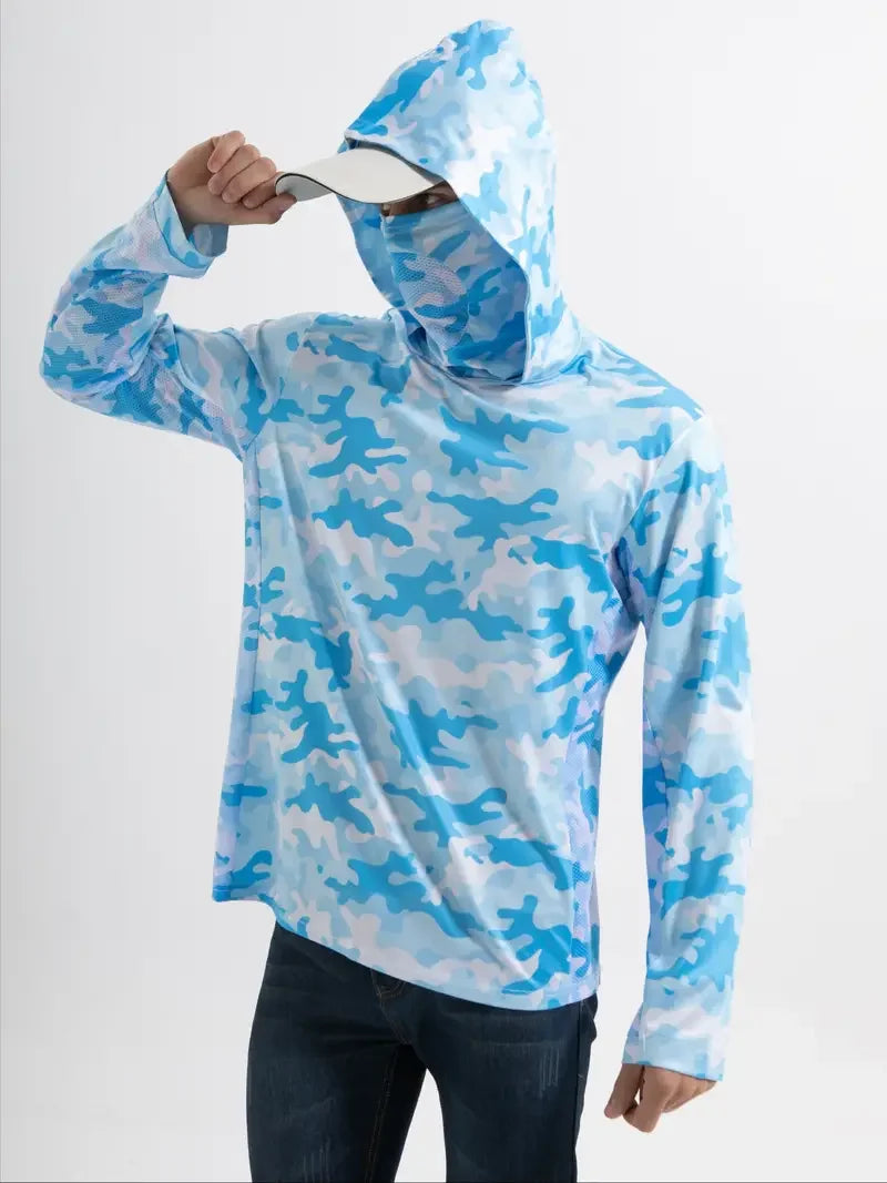 Nova Men's Sun Protection Fishing Hoodie - Breathable Outdoor Summer Performance Shirt with Integrated Face Mask MZ-161 Nova Fishing & Outdoors