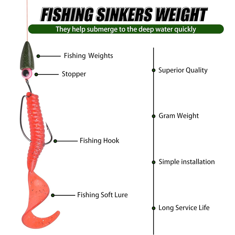 Nova Professional Bass Fishing Sinkers Non-Chipping Bullet Weights 30-Piece Variety Pack