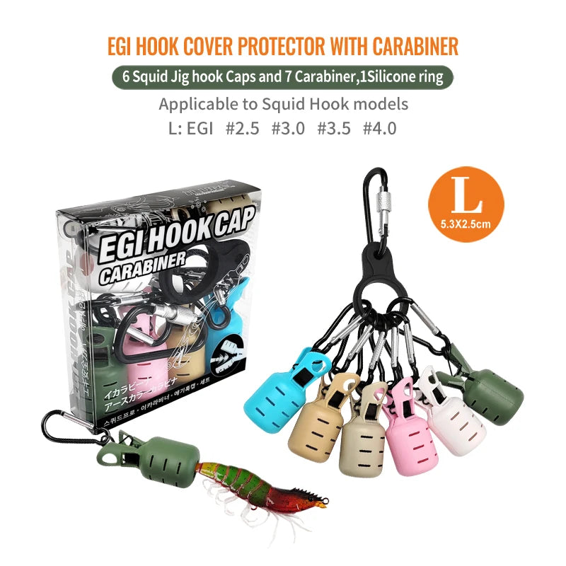 Squid Jig Hook Covers – 6-Piece Egi Lure Protector Kit with Carabiner Nova Fishing & Outdoors