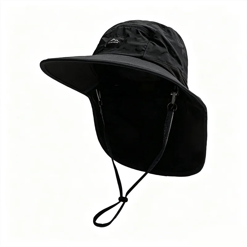 Windproof Fishing Hat with Extended Neck Flap & UV Protection - Extended Neck Flap Black Nova Fishing & Outdoors