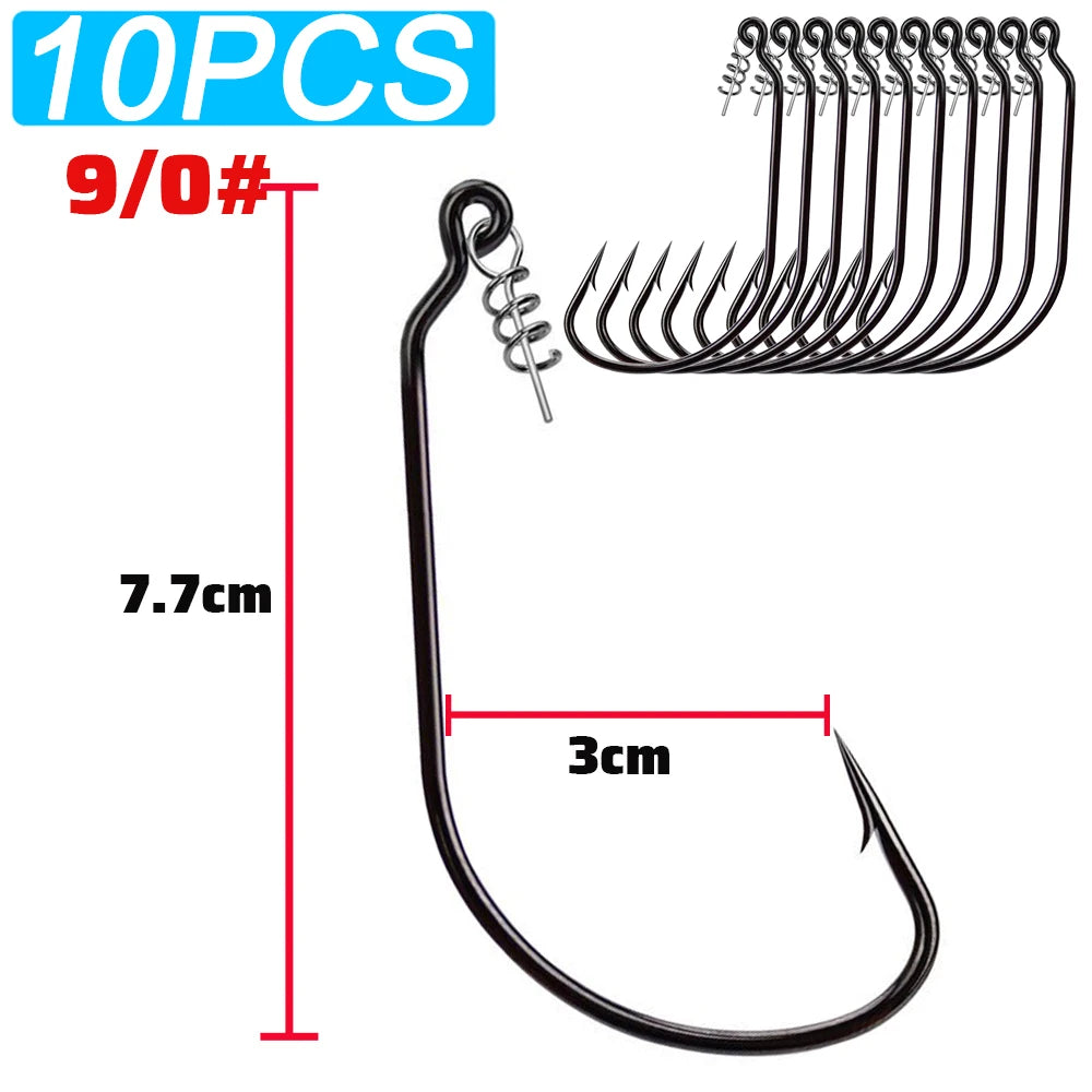 Nova Screw Lock Worm Hooks – Spring-Lock Offset Hooks for Soft Lures, Sizes 1-9/0 (10-Pack) 9-0 10pcs Nova Fishing & Outdoors