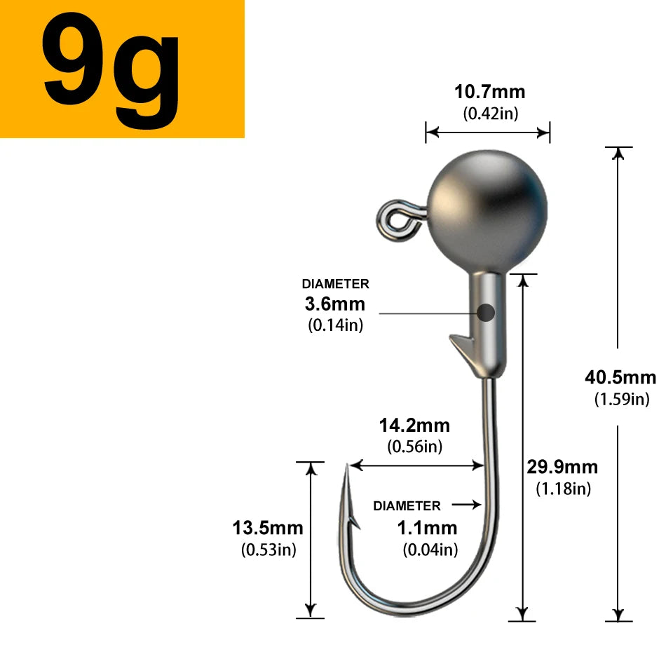 Jig Head Assortment – 30pcs, 1g to 28g Round Head Hooks for Soft Lures 9g 30 Pieces Nova Fishing & Outdoors
