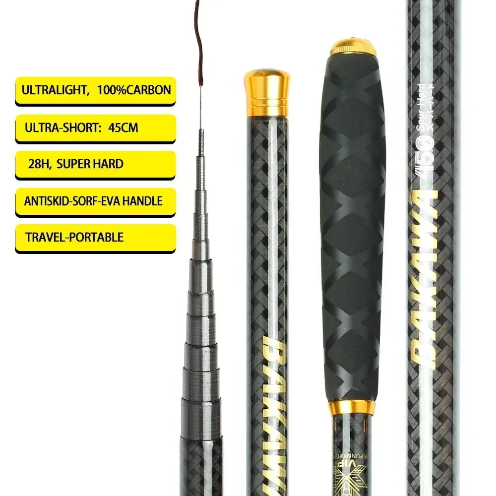 BAKAWA Ultralight Hard Carbon Fiber Hand Fishing Rod Telescopic 3.6M 4.5M 5.4M 6.3M 7.2M Stream Pole Mini Travel Carp Tackl Nova Fishing & Outdoors