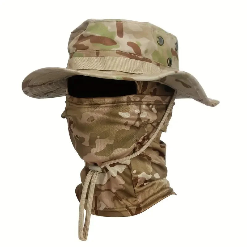 Nova Camouflage Boonie Hat with Balaclava Suit Foldable Wide Brim Fishing Cap Brown Desert CP Nova Fishing & Outdoors