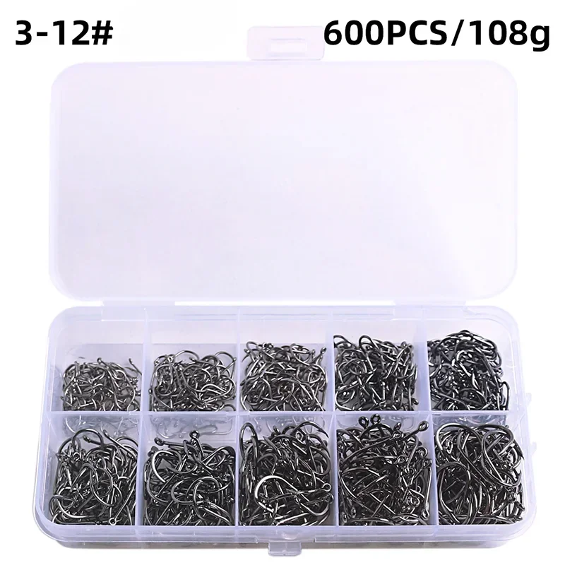 Fishing Hooks Carbon Steel Strong Sharp Silver Circle Fishhook 3#-12# 600PCS Nova Fishing & Outdoors