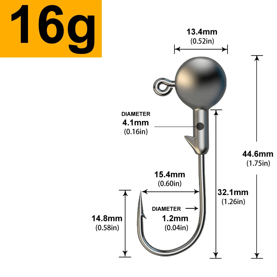 Jig Head Assortment – 30pcs, 1g to 28g Round Head Hooks for Soft Lures 16g 30 Pieces Nova Fishing & Outdoors