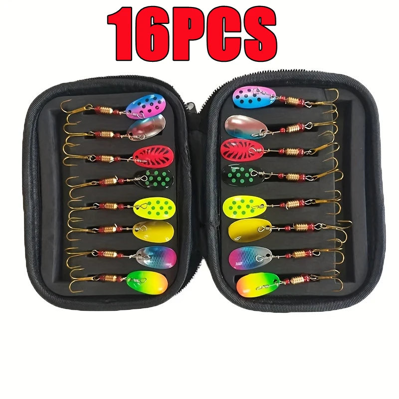 Nova Metal Spoon Spinner Fishing Lure Set - 16pcs Inline Waterdrop Crankbaits with Treble Hooks and Storage Case, Multi-Color 16PCS Nova Fishing & Outdoors