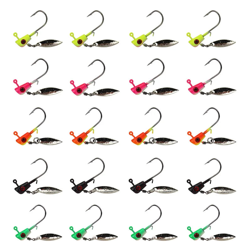 Nova Premium Underspin Jig Heads Kit Multi-Color Willow Blade Swimbait Hooks for Panfish