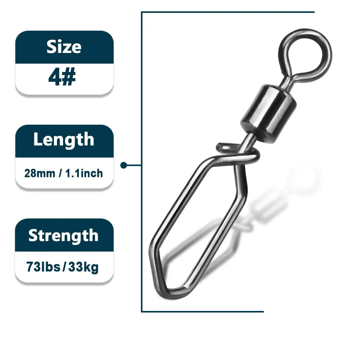 Nova Rolling Barrel Swivels with Snap – Quick-Lock Lure Connectors, 7 Sizes (25-100pc) Size-4 28mm 33kg Nova Fishing & Outdoors