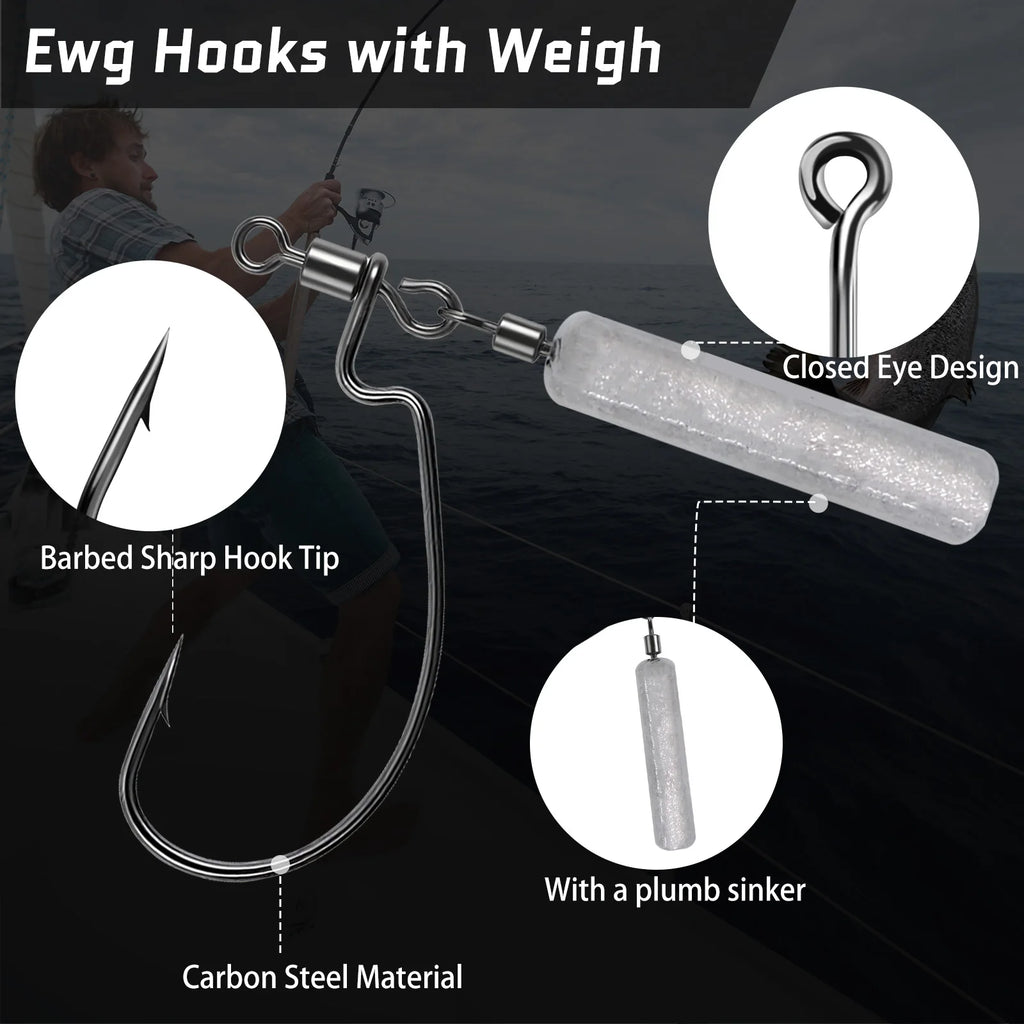 Nova Drop Shot Rig Kit – Pre-Weighted EWG Hooks with Sinker for Bass (5-Pack)