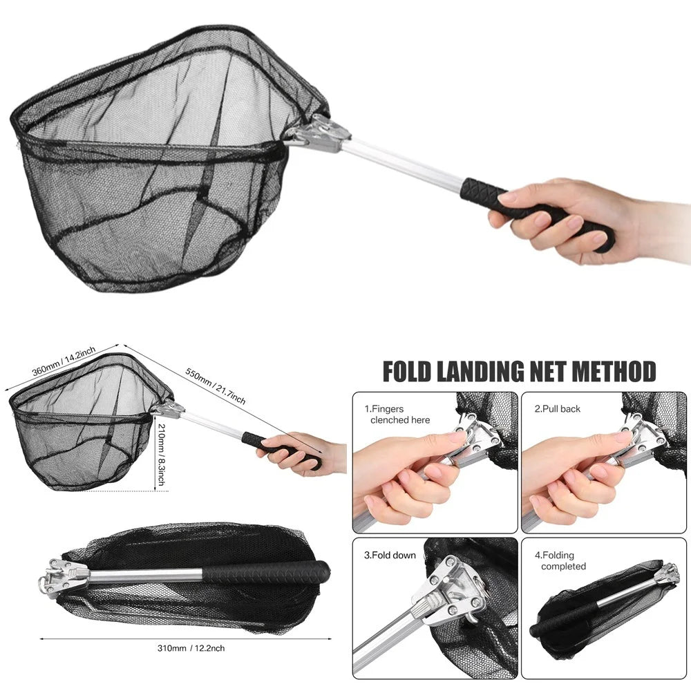 Nova Fishing Landing Net - Aluminum Alloy Telescoping Folding Mesh Net - Safe Fish Catching & Releasing